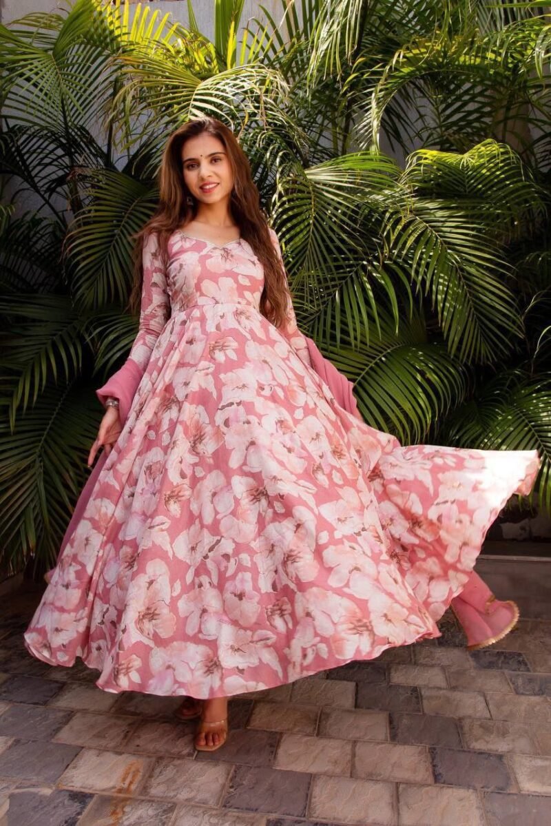 Floral Gown Fox Georgette suit set