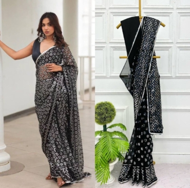NEW SUPERHIT BLACK COLOR SEQUINS EMBROIDERED SAREE