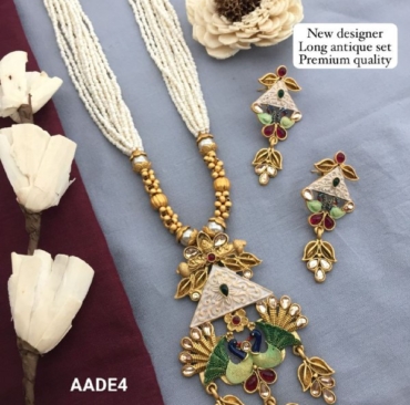 Trending Fancy Matte Finish Antique Peacock Necklace Set For Women & Girls