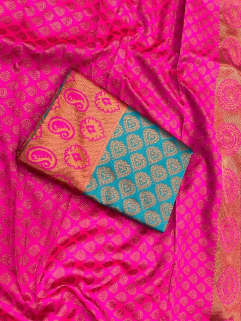 NEW SOFT LICHI SILK CLOTH SAREE - Image 4