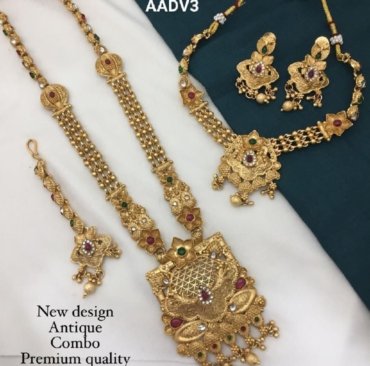 New Fancy Trending Gold Plated Combo Set Of Necklace Earring & Maangtikka.