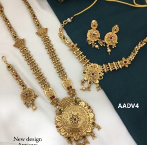 Beautiful Trending Gold Plated Combo Set Of Necklace Earring & Maangtikka.