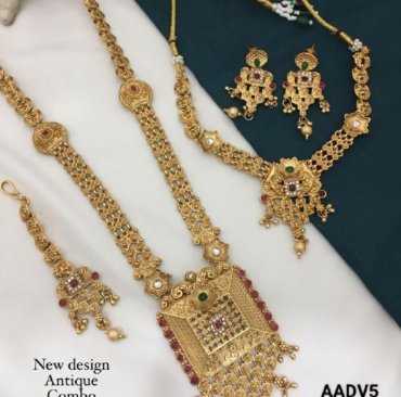 Lates Trending Gold Plated Combo Set Of Necklace Earring & Maangtikka.