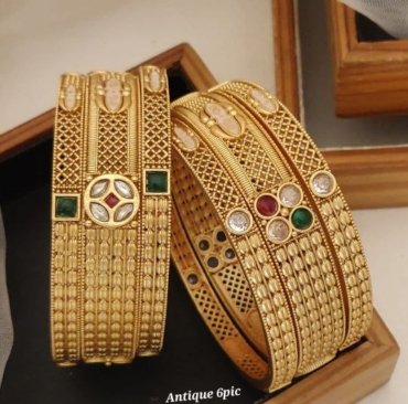 Gold plated Antique American diamond bangles Kangan For Women & Girls