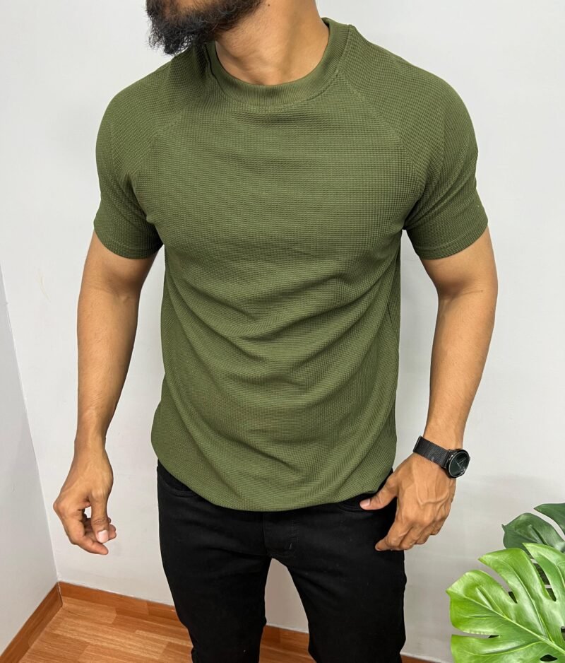 Cotton Waffle Fabric Round Neck Half Sleeve T-Shirt - Image 5