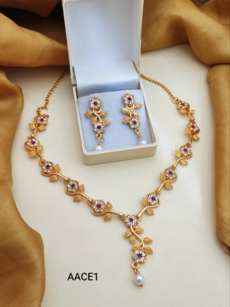 Cheap Gold Plated Necklace Set With American Diamond