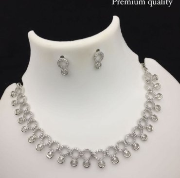 Stunning Diamond AD Necklace Set With Earrings for Women & Girls