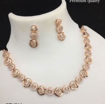 Latest Stunning Diamond AD Necklace Set With Earrings for Women & Girls