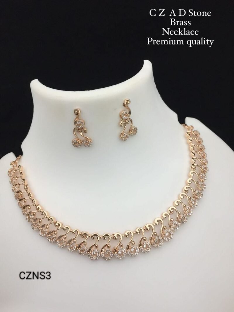 Trending Stunning Diamond AD Necklace Set With Earrings for Women & Girls