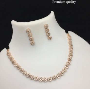 Fancy Stunning Diamond AD Necklace Set With Earrings for Women & Girls