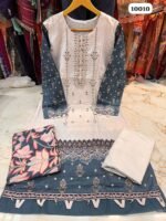 Full stitched cotton top with self embroidery & latkans