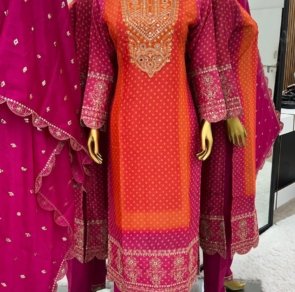 Pure Chinnon Suit With Heavy Embroidery