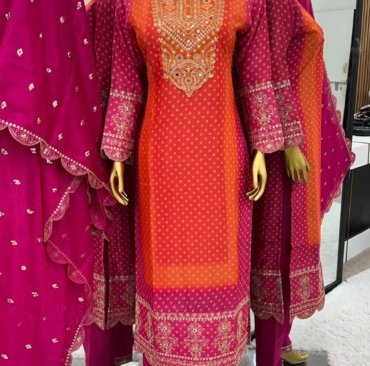 Pure Chinnon Suit With Heavy Embroidery