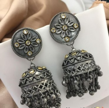 Most Trending Navratri Special Premium Silver Oxidized Earrings & Jhumki