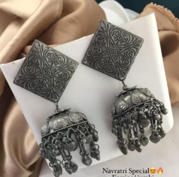 New Latest Trending Navratri Special Premium Silver Oxidized Earrings & Jhumki