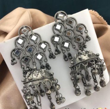 Latest Trending Navratri Special Premium Silver Oxidized Earrings & Jhumki