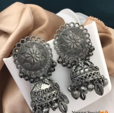 Fancy Trending Navratri Special Premium Silver Oxidized Earrings & Jhumki