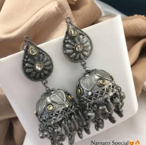 Traditonal Navratri Special Premium Silver Oxidized Earrings & Jhumki