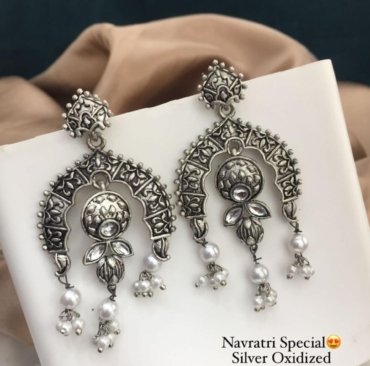 Trending Navratri Special Premium Silver Oxidized Earrings & Jhumki