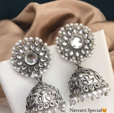 Unique Navratri Special Premium Silver Oxidized Earrings & Jhumki