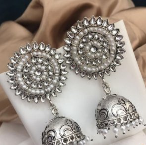 New Unique Navratri Special Premium Silver Oxidized Earrings & Jhumki