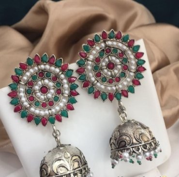 Beautiful Navratri Special Premium Silver Oxidized Earrings & Jhumki