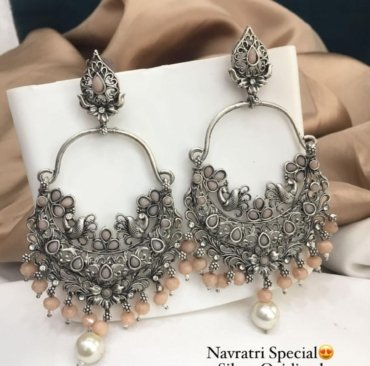 New Beautiful Navratri Special Premium Silver Oxidized Earrings & Jhumki