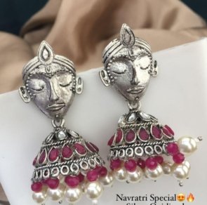 Fancy Navratri Special Premium Silver Oxidized Earrings & Jhumki