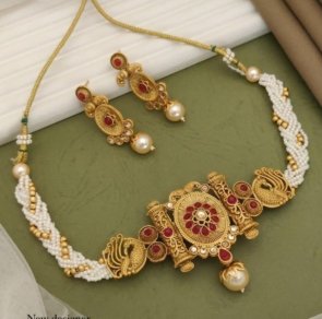 Antique Gold Plated Choker Necklace with Unique Shape for Women & Girls – Jewellery Set