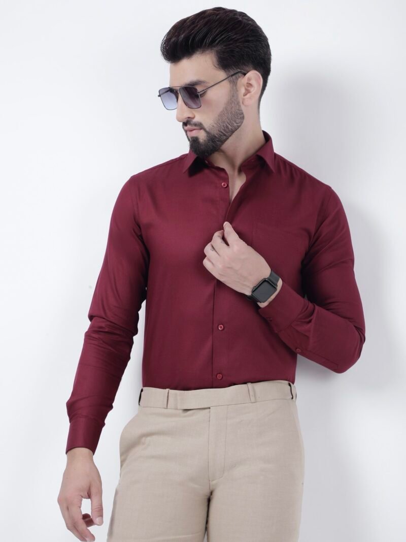 Cotton Maroon Dobby Shirt - Goodsdream